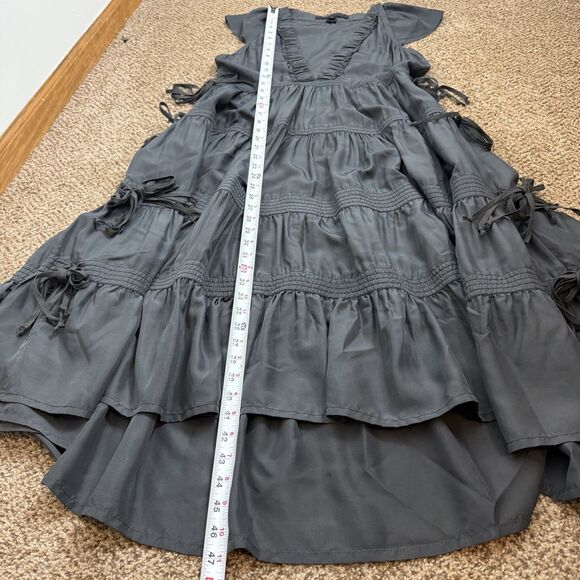 Marc Jacobs Midi Tiered Ruffle Side Ties Ruffle Deep V-Neck Dress Womens M - Picture 7 of 9